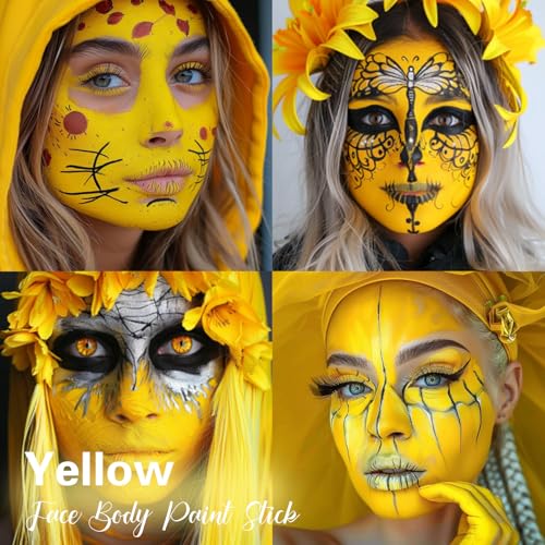 Image of BADCOLOR Yellow Face Body Paint Stick, Full-Coverage Eye Black Sticks for Adults, Hypoallergenic Face Painting Kit for Halloween SFX Lion Tiger Minions Stage Cosplay Costume Party