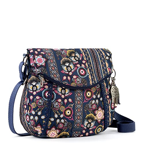 Sakroots Foldover Bag In Eco-Twill, Multifunctional Purse With Adjustable Strap & Zipper Pockets, Sustainable & Durable Design, Navy Tapestry World #TOP1
