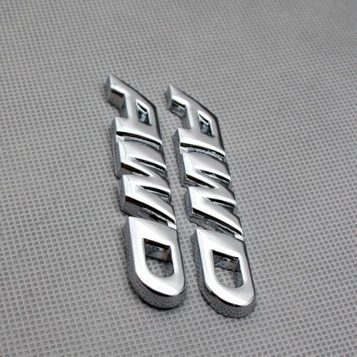 Image of 2pcs Metal Small AWD Emblem All Wheel Drive Logo Side Tailgate Wing 4wd Badge (Silver)