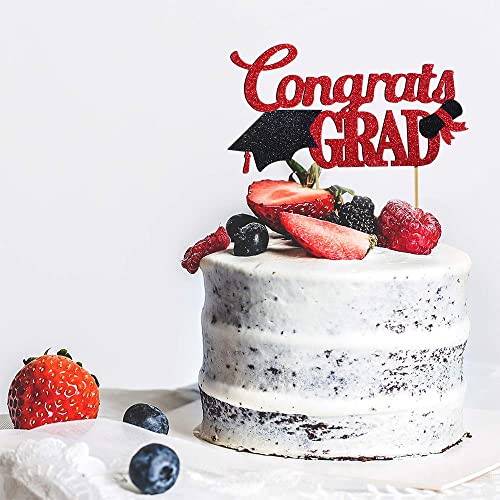 Congrats Grad Cake Topper, Class of 2026 Themed Graduation Party Decorations for University College High School Celebration Party Supplies (Red) by Moitkptt - Image 5