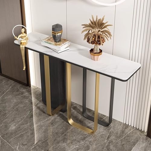 HARELA Mesa de Entrada Industrial, Mesa Consola Moderna con Base de Metal, Mesas de Sofá Acento para Entrada, Pasillo, Sala de Estar(White A,80cm/31.5in)