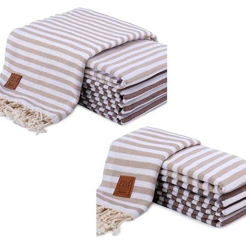 GOLD CASE HOME COLLECTION Bundle of MYRA Beach and Hand Towel - Set of 5 - Beige - Brown Cover