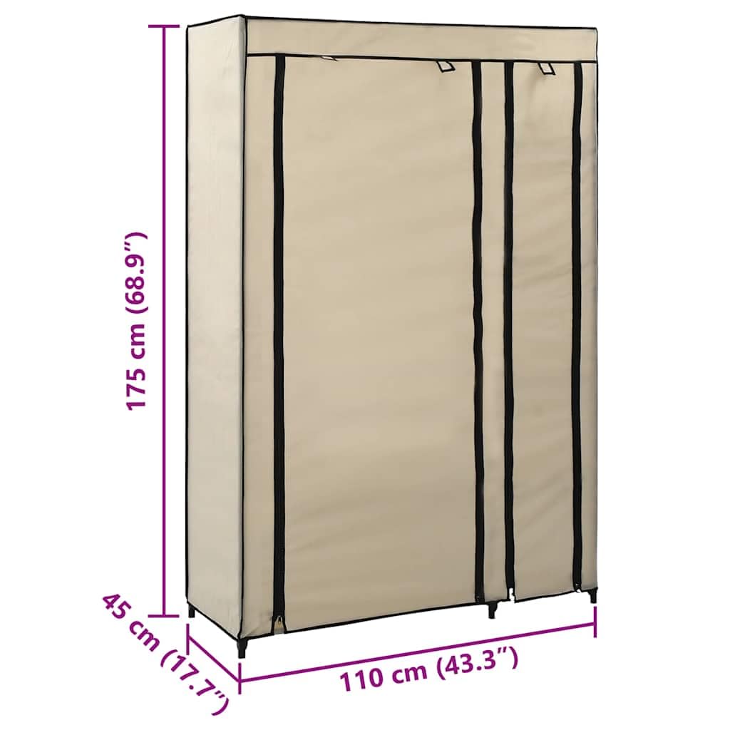Kleiderschrank, faltbar, 110 x 45 x 175 cm, Stoff, cremefarben
