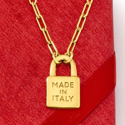 Ross-Simons Italian 18kt Gold Over Sterling Made in Italy Lock Pendant Paper Clip Link Necklace2