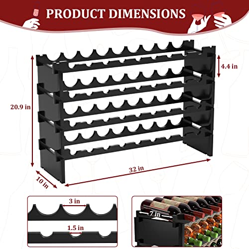 Domax Wine Rack Freestanding Floor - 4 Tiers Stackable Wine Rack 36 Bottle Wine Bottle Holder， Bamboo Wine Holder Wine Storage For Kitchen, Bar, Pantry, Wine Cellar And Countertop (Black) #TOP3