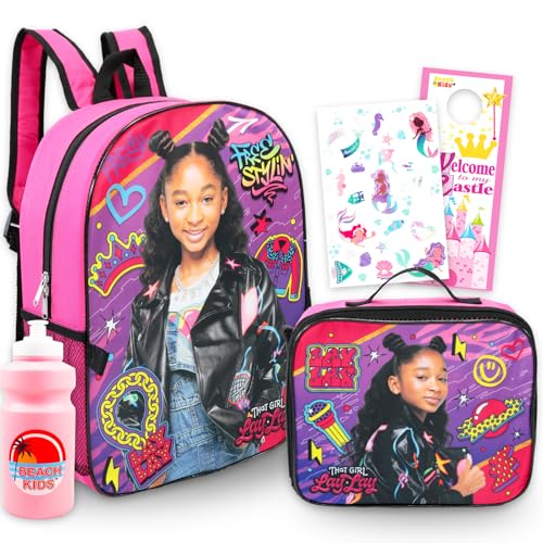 Nickelodeon That Girl Lay Lay Backpack with Lunch Box for Girls - Bundle with 16 Backpack Lunch Bag Water Bottle Tattoos More | That Girl LayLay School Bag Set