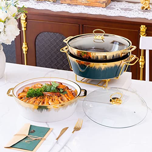 Runder Chafing Dish aus Keramik in voller Größe, Chafers und Buffetwärmer mit Glasdeckel, Speisenwärmer Chafer für Hochzeiten, Partys, Bankette, Veranstaltungen, Zubehör, Weiß – Bild 3