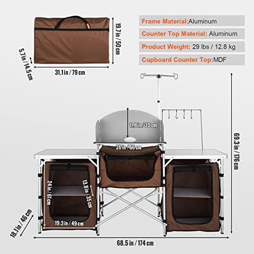 VEVOR Mueble de Cocina para Camping 174x176x46 cm Armario de Camping Plegable Portátil Estructura de Aluminio Altura Ajustable Mesa de cocina para acampar con Bolsa de Transporte para Barbacoa Pícnic - imagen 3