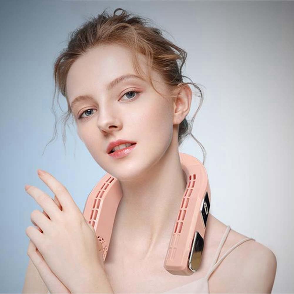 1Set Ventilatore Portatile Del Collo Ricaricabile USB Ventole Appese Foglia Mini Air Cooler Rosa