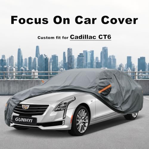 Image of GUNHYI Premium Car Cover Custom Fit Cadillac CT6, 16 Layers Heavy Duty Car Cover Waterproof All Weather with Zipper Door for Sun Rain Snow Dust Uv Protection