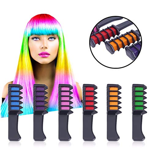 IVYRISE 6PCS Hair Chalk Comb Temporary Color Non-Toxic Makeup Hair Coloring Chalk Comb DIY Dye Set for All Ages Girls Teens Adults