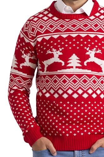 Mens Christmas Jumper Xmas Tree & Reindeer Pattern Long Sleeve Knitted Christmas Crew Neck Warm Sweater S-XXL - Image 5