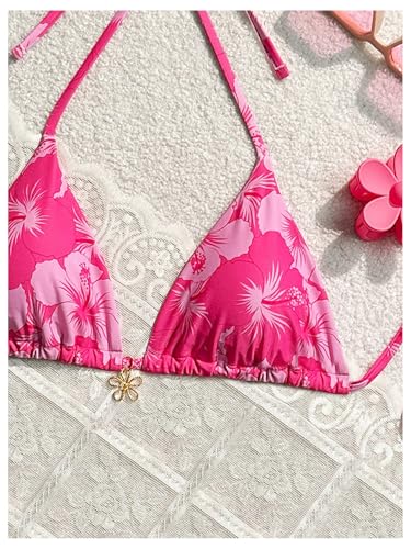 Milumia Floral Halter String Triangle Bikini Top for Women Bathing Suit Swim Top3