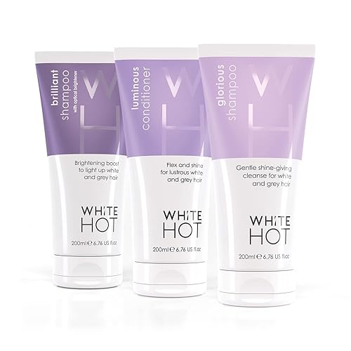 White Hot Trío de limpieza y acondicionamiento régimen de cuidado del cabello iluminador para limpiar y añadir brillo al cabello blanco y gris, disponible en Yaxa El Salvador