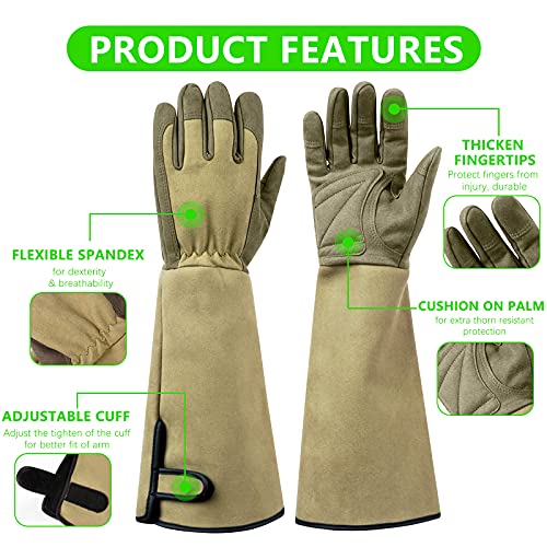 Yionaiyi Professional Rose Pruning Thorn Proof Gardening Gloves With Long Forearm Protection For Men And Women (1 Pair) (Green thumb #4