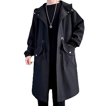 Long Trench Coat Jacket Men's Cotton Autumn Spring Black Hip