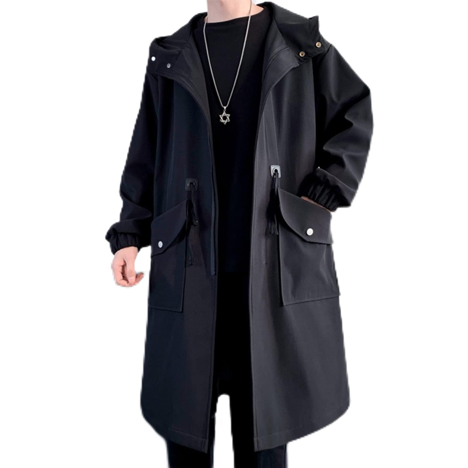 ジャケット・アウター LONG TRENCH COAT/Hype Long Trench Coat Jacket Men's Cotton Autumn Spring Black Hip