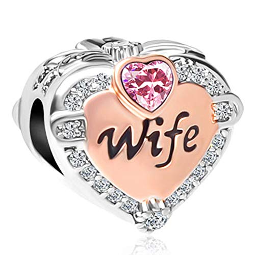 Image of Wife Charms Colorful Crystal Heart Love Bead Charms fit Charms Bracelets (Pink)