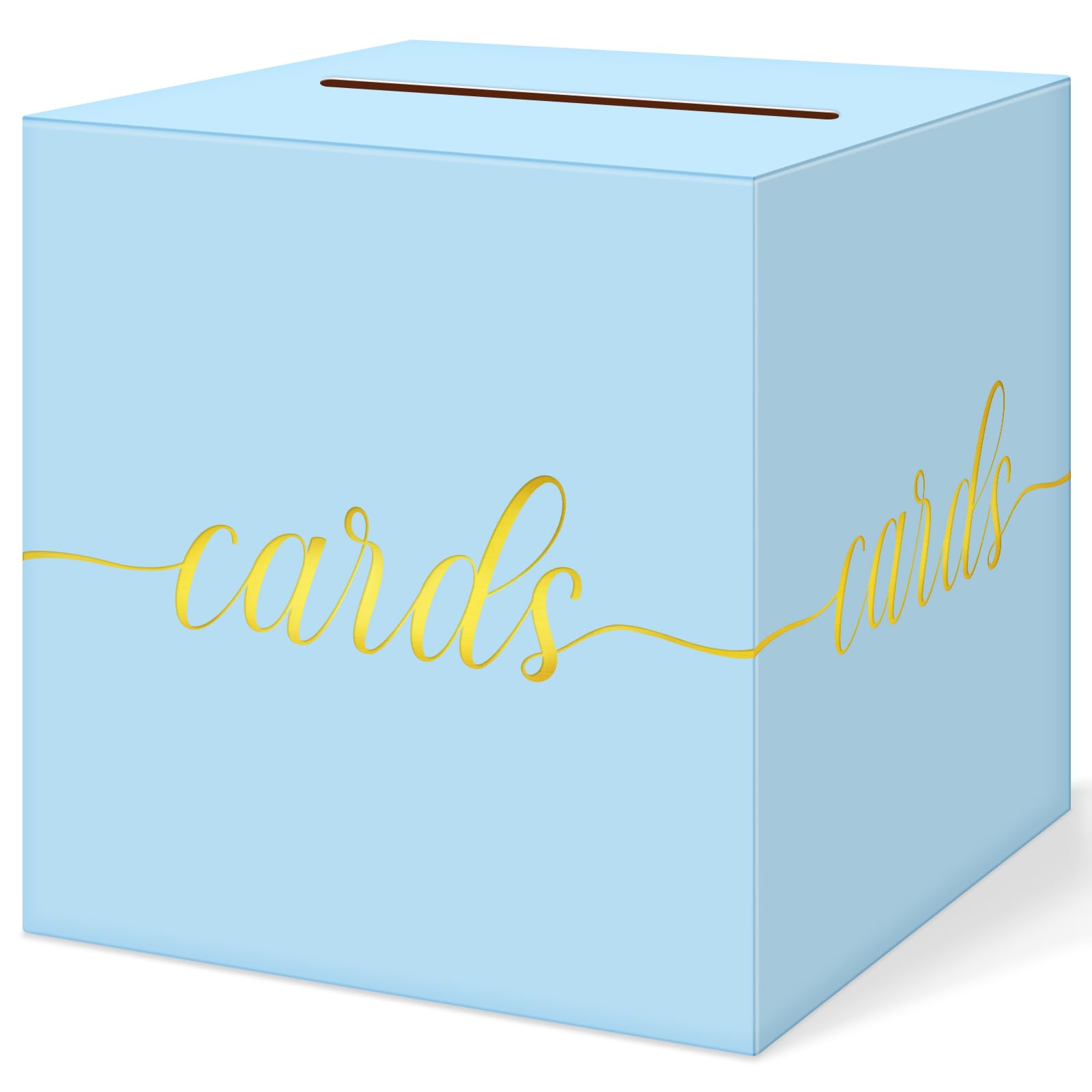 Elegant Light Blue Card Box for Party, Gold Foil Baby Shower Card Box