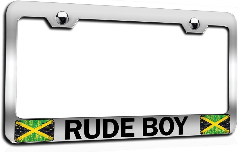 Makoroni - Rude BOY Jamaican Ch Steel Auto SUV License Plate Frame, License Tag Holder