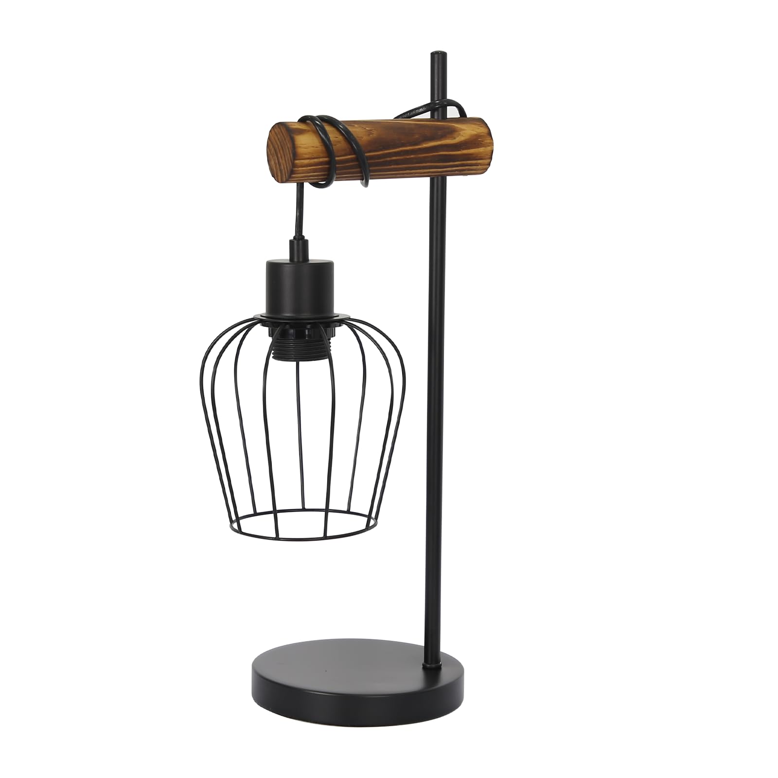 ZMH Tischlampe Vintage Tischleuchte Wohnzimmer Holz: E27 Nachttischlampe Schlafzimmer im Industrial Design aus Metall Schwarz Bettlampe mit 180cm Kabel Dekorativ für Cafe Hotel - ohne Leuchtmittel