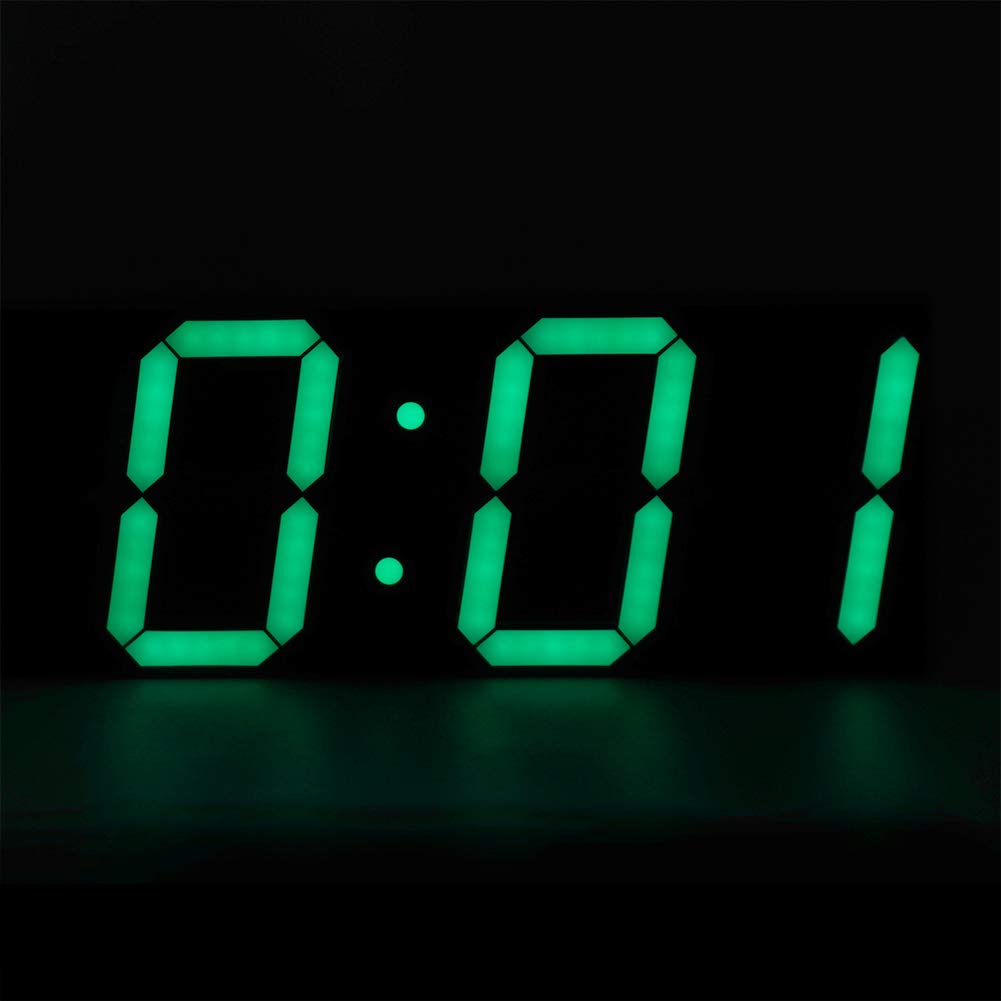 17 En De Gran TamañO Reloj Digital LED, Control Remoto ElectróNico Reloj Montado En La Pared con Pantalla De Temperatura, FuncióN De Cuenta Regresiva(Green Digit Enchufe de la UE)