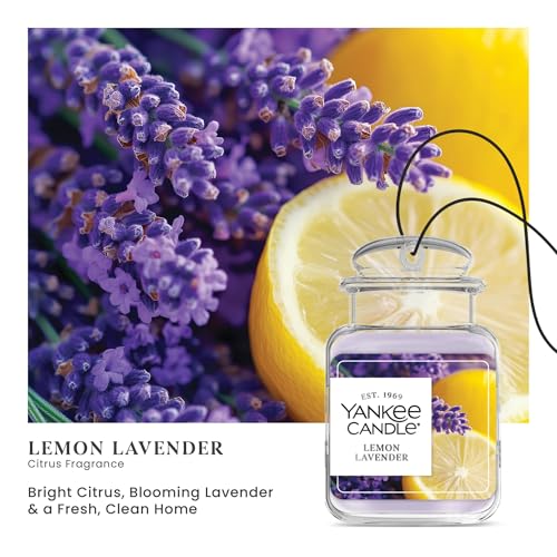 Image of Yankee Candle Car Air Fresheners Hanging Car Jar Ultimate Lemon Lavender Scented Neutralizes Odors Up To 30 Days, Purple