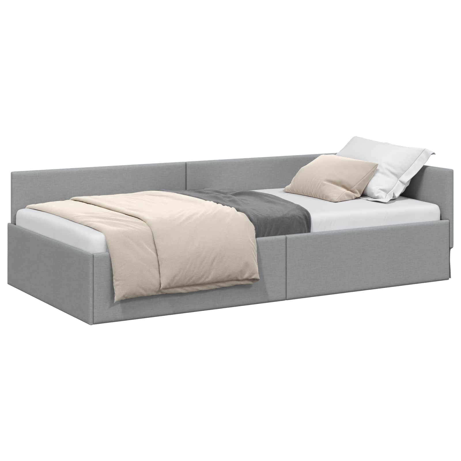 vidaXL Eckbettgestell mit Kopfteil Hellgrau 90 cm x 200 cm Stoff