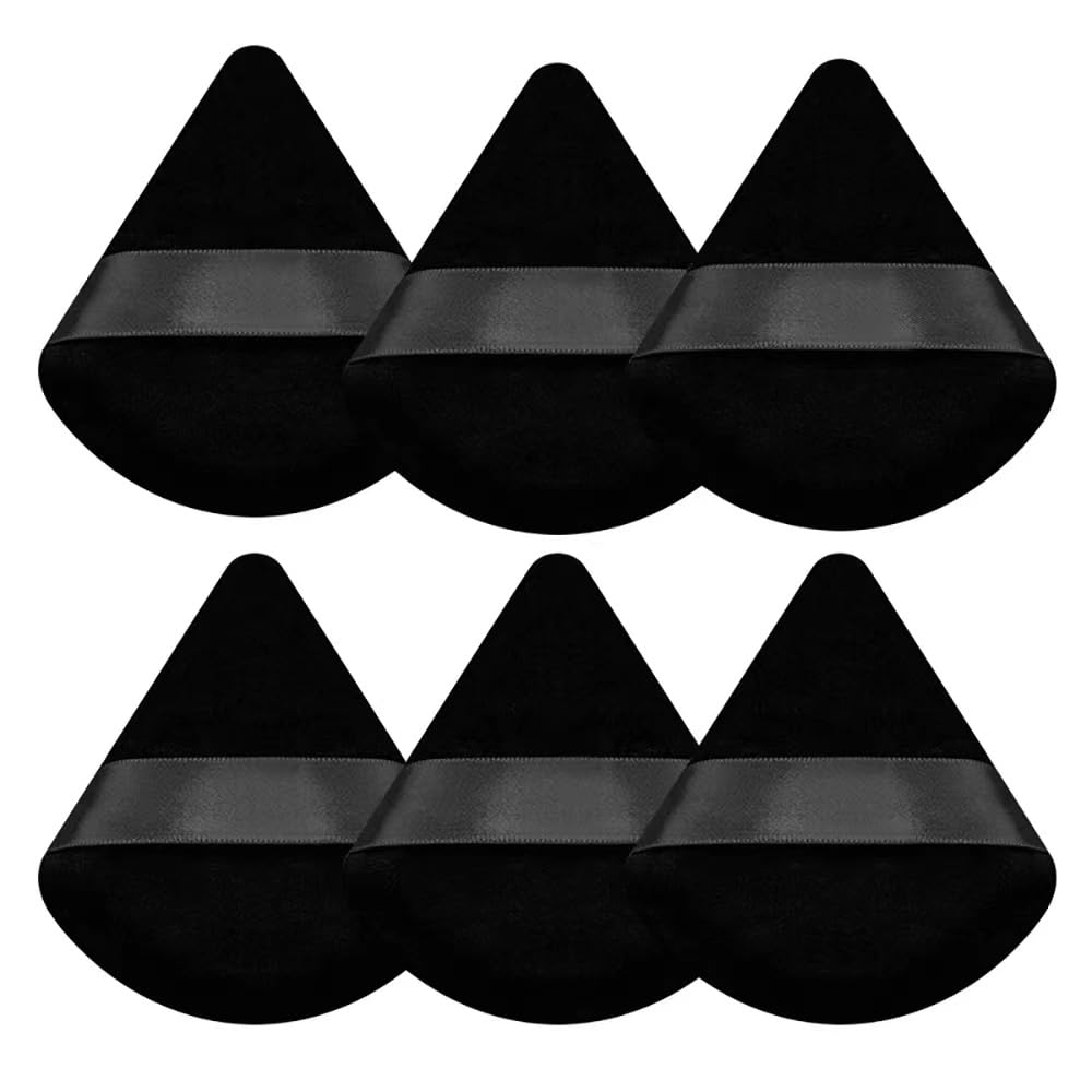 Kahki 2Pcs Powder Puff Triangle Makeup Puff Soft Cosmetic Sponge Reusable Makeup Powder Sponges with Strap for Loose Powder Foundation Eyes Corners Wet Dry Makeup (Black)