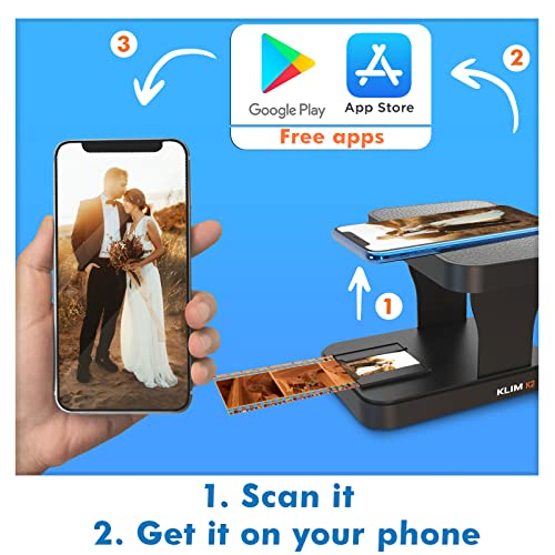 Klim K2 Mobile Film Scanner 35Mm + New 2023 + Positive & Negative Scanner + Slide Scanner + Photo Scanner + 35Mm Color Film Developing Kit Essential + Your Own 35Mm Film Developing Service At Home #TOP2