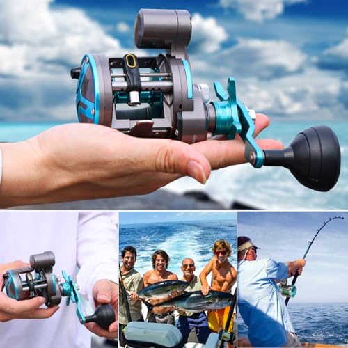 Burning Shark ECTC15L Left Handed Round Baitcasting Fishing Reel, Smooth Powerful Line Counter, Saltwater Inshore Surf Trolling, Catfish, Musky, Bass, Pike