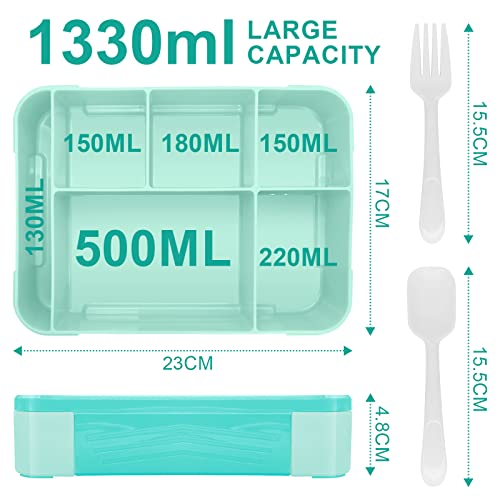 Image of IJIAMY Bento Lunch Box Kids, Bento Box Lunch Box Adults with 5 Compartments and 1 Salad Dressing Containers, Snack Box for Kids and Adults Work School (Mint)