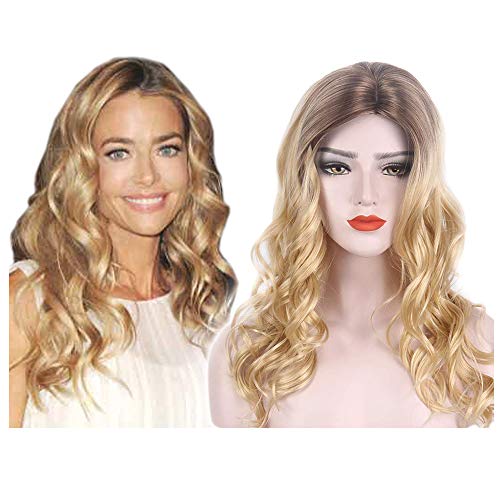 STfantasy Golden Blonde Wigs Ombre Dark Roots Long Curly Natural Wave Synthetic Hair