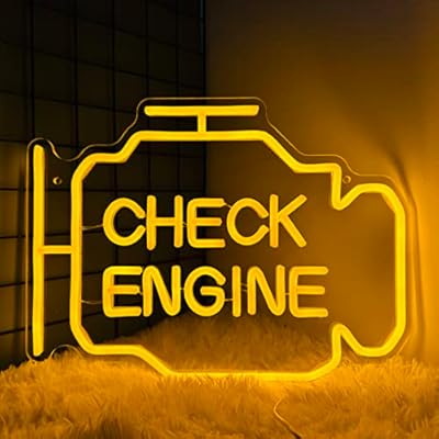 Check Engine Light Neon Signs for Wall Decor, LED Garage Neon Signs Wall Art Gifts for Dad, USB Powered for Man Cave Auto Repair Shop Workshop Party Birthday Gift(15.7x11.8in)