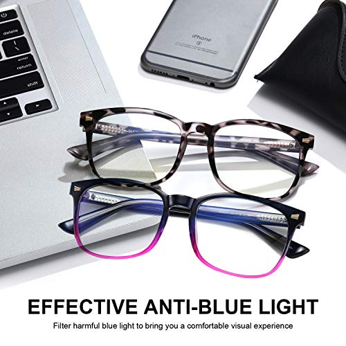 Image of DUCO Blue Light Blocking Glasses 2 Pack Computer Gaming Glasses Women Men Blue Light Blocker Eyeglasses Square Frame Anti Eye Eyestrain 5201S