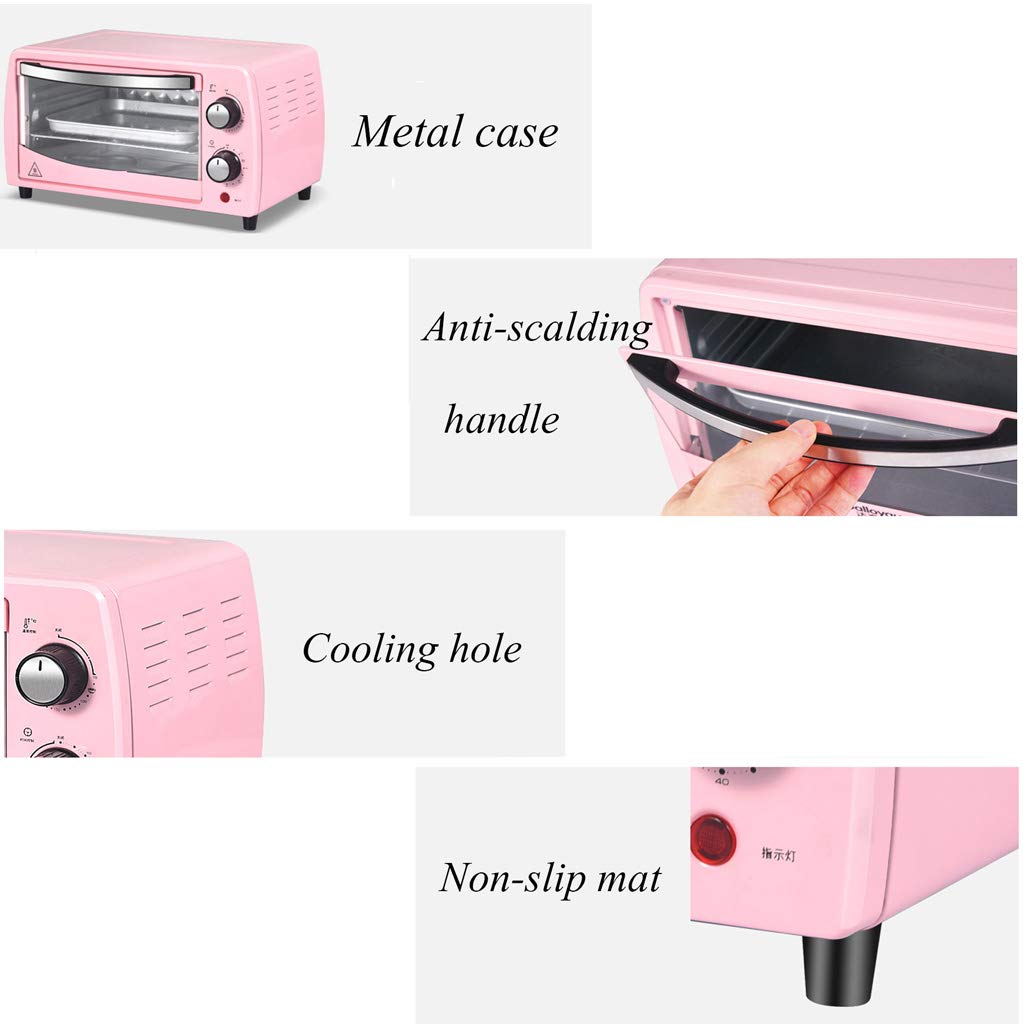 10l Mini Forno Elettrico Multifunzione Domestico Automatico Porta In Vetro Temperato/S-Tipo In Acciaio Inossidabile Doppio Tubo Manopola Di Controllo Del Riscaldamento/Temperatura