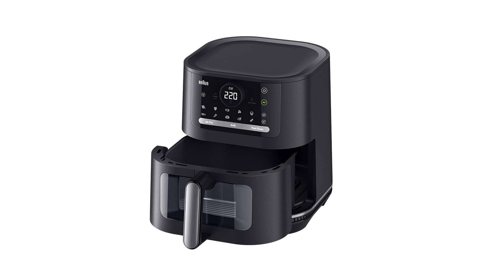 Braun MultiFry 5 HF5073IBK, Freidora de Aire 3 en 1, Control Digital Táctil Temperatura 80-200°, Tecnología RealOven, 20 Programas Automáticos, Recipiente 6L Apto para Lavavajillas, 2000W, Negro Mate