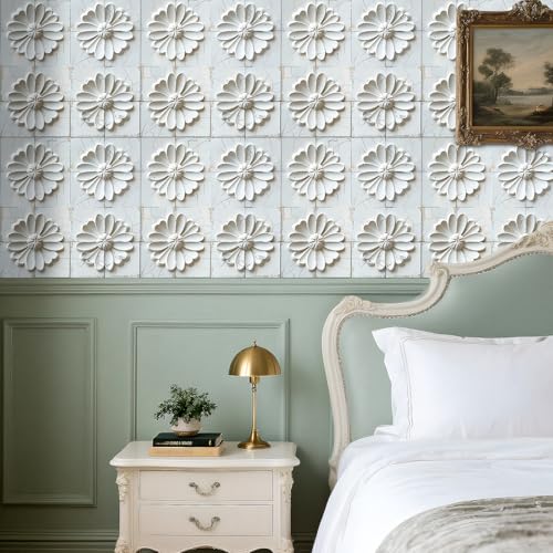 Papier peint fleuri blanc adhésif mural 44.5cmx7m en vinyle