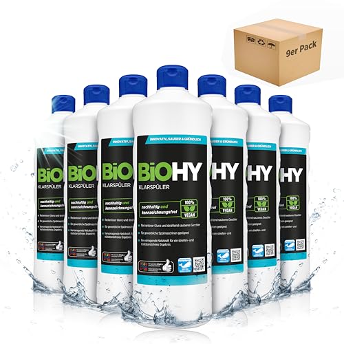 BiOHY Rinse Aid (9 x 1l Bottle) | Ecological high Concentrate | Suitable for All (Commercial) dishwashers, for Unbeatable Shine on Glasses | BIO-logically degradable (Klarspüler)