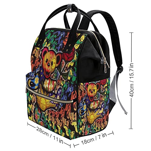 Waterproof Backpack for Women Mommy Mom Casual Bag Daypack Fashion Multiple Pockets Modern Graphic Lovely Grateful Dancing Dead Bears Rose Black2