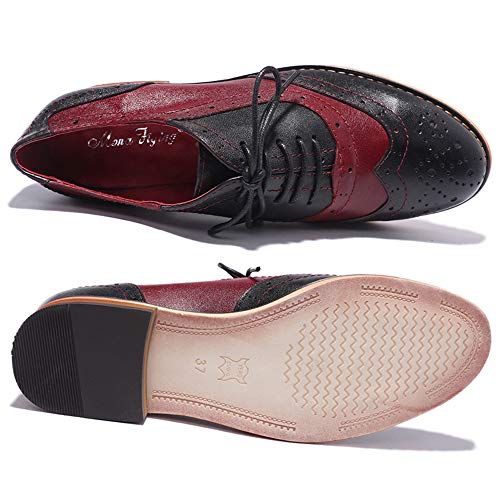Image of Mona flying Womens Leather Wingtip Oxfords Brogue Shoes Lace-up Flats
