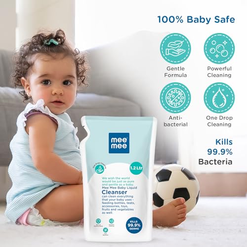 Image of Mee Mee Baby Liquid Cleanser 1 L, Anti-Bacterial Kills 99.9% Germs | for Feeding Bottles, Nipples, Accessories, Toys, Fruits & Vegetables | No Alcohol, One Drop Cleaning, Dermatologically Tested