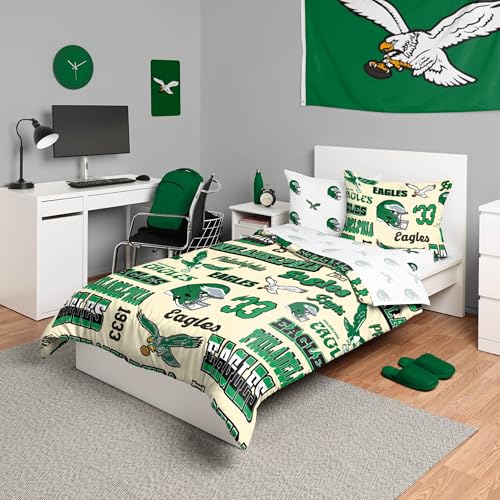 FOCO Philadelphia Eagles NFL Retro Bed in a Bag Comforter Bedding 5 Piece Twin Set