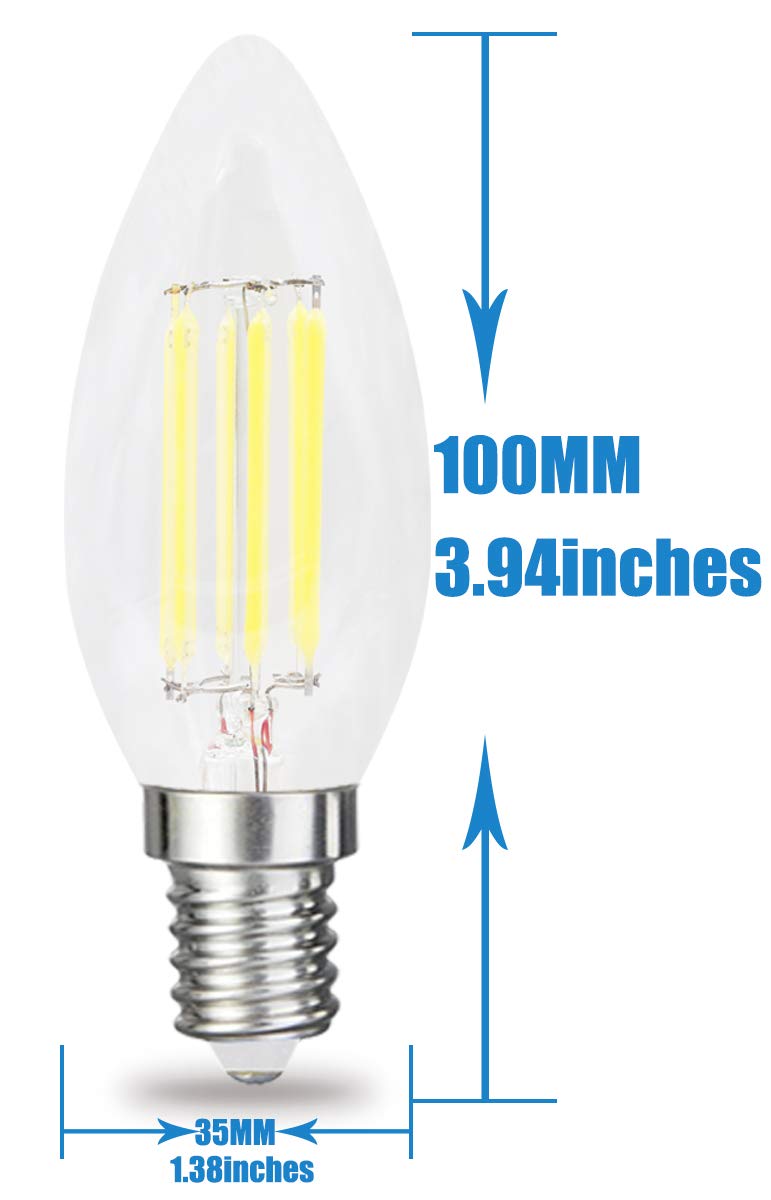 Lampadine a LED Candela Classica con filamento di Vetro dimmerabile E14 da 6 W, Bianco Freddo C35 CA 220 V(Cool White,Pack of 10)