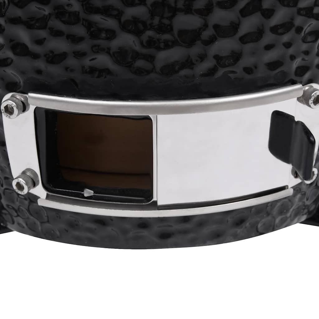 Kamado Grill 2 in 1 Smoker Ceramica, 56 cm, nero con grande griglia e robusto coperchio pieghevole per grigliare, cuocere e affumicare cibi come hamburger, pesce