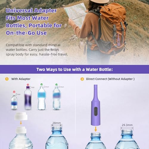 Image of Hibbent Portable Bidet for Travel, High Pressure Electric Handheld Bidet Sprayer, 350-550ML Expandable Bottle for Personal Hygiene, USB-C Rechargeable Waterproof Sprayer for Women & Men, Purple