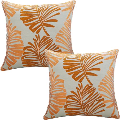 Tennove Cushion Covers 40x40cm Cotton Linen & Velvet Soft Throw Pillow Covers Set of 2 Decorative Tropic Leaf Pattern Square Cushion Cases Pillowcases for Couch Sofa Home Décor