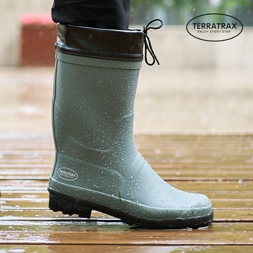 Image of Men's Natural Rubber Rain Boots - Mid Calf Waterproof Mud Boots for Gardening, Fishing & Farming, Lightweight Anti-Slip Deck Shoes, Hands-Free Removal