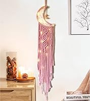 Vista 12 de Atrapasueños de Estrella y Luna, Atrapasueños Rosa Decoración de Habitación, Atrapasueños de Macramé Decoración de Pared para Dormitorio de Niñas