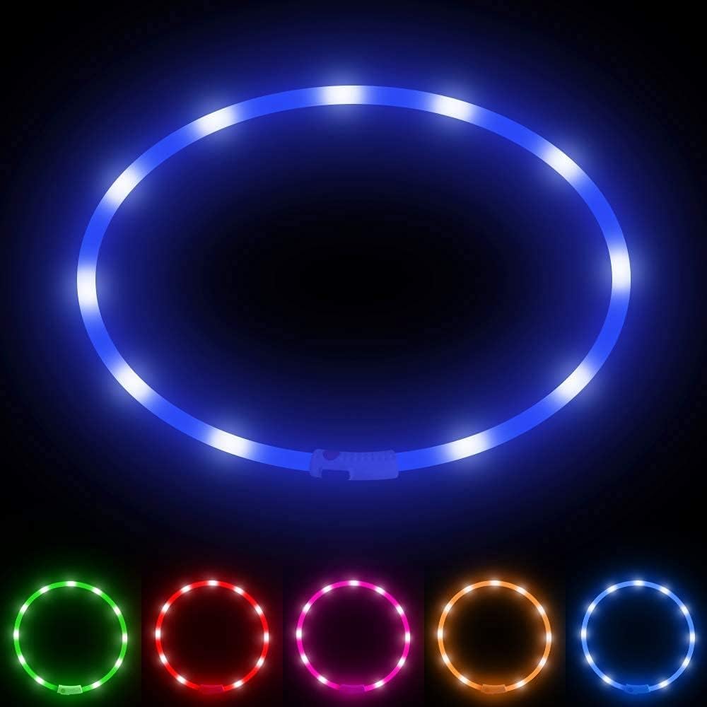 Ezierfy Light Up Dog Collar, Cuttable LED Dog Collar Rechargeable Water-Resistant Flashing Puppy Collar with 3 Flash Modes